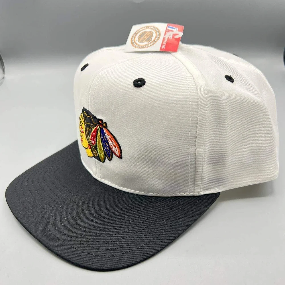 Vintage Chicago Blackhawks Hat Men White‎ Twins Enterprise NHL Snap Back Cap New